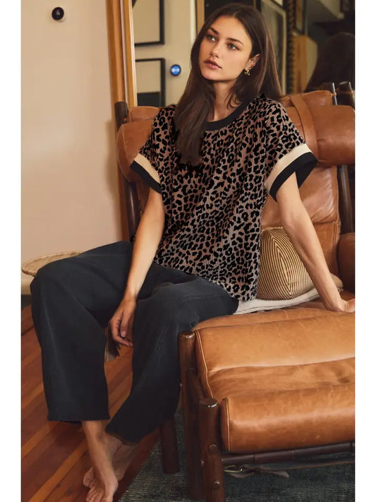 Can't Be Tamed Textured Leopard Printed Knit Top