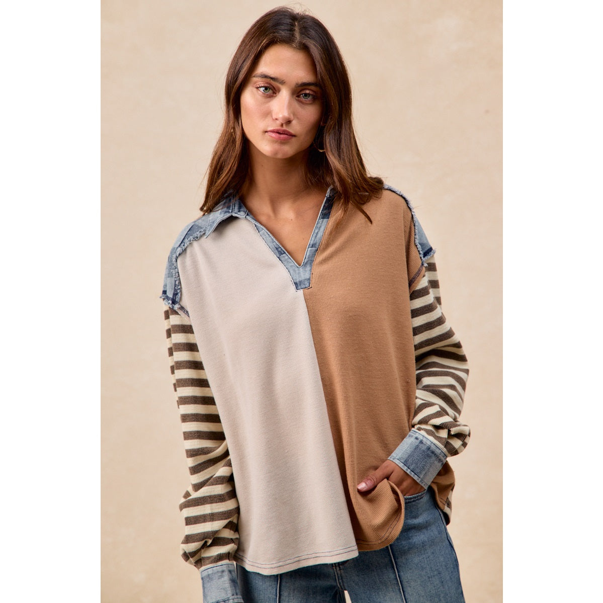 Amy's checkered Denim Waffle Mix and Match Top