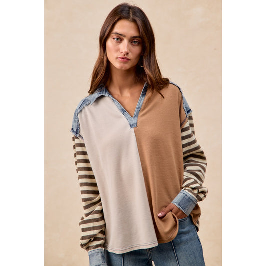 Amy's checkered Denim Waffle Mix and Match Top