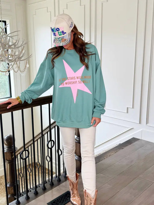 Stars Were Made to Worship Sweatshirt - Stonewash Green