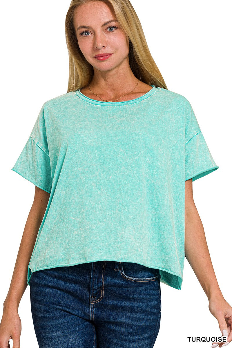 Kickin' it Back Mineral Washed Crop Top - Turquoise