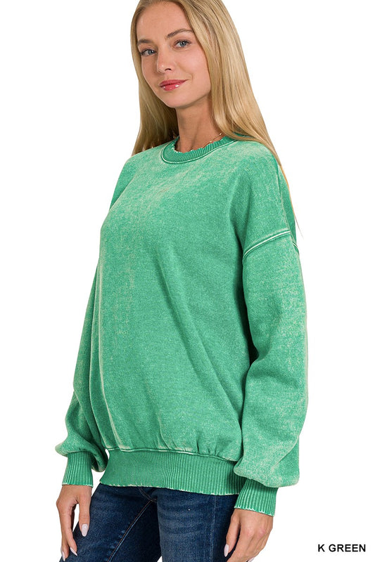 Stellar Weekend Acid Washed Sweatshirt - Kelly Green