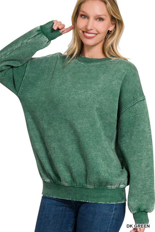 Stellar Weekend Acid Washed Sweatshirt - Dark Green