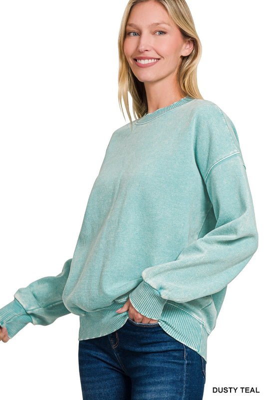 Stellar Weekend Acid Washed Sweatshirt - Dusty Teal