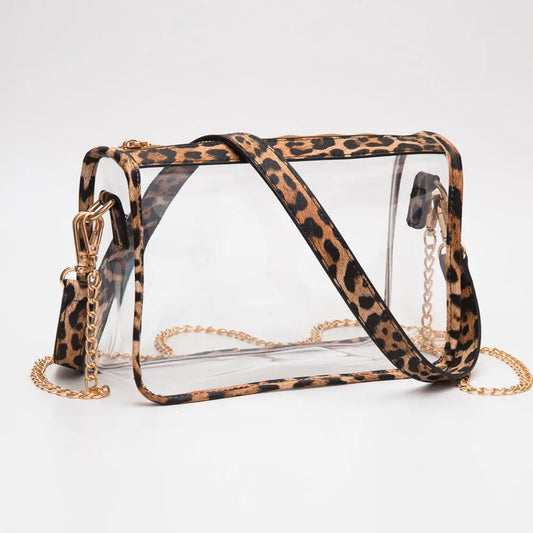 Clear Leopard Trim Crossbody Bag