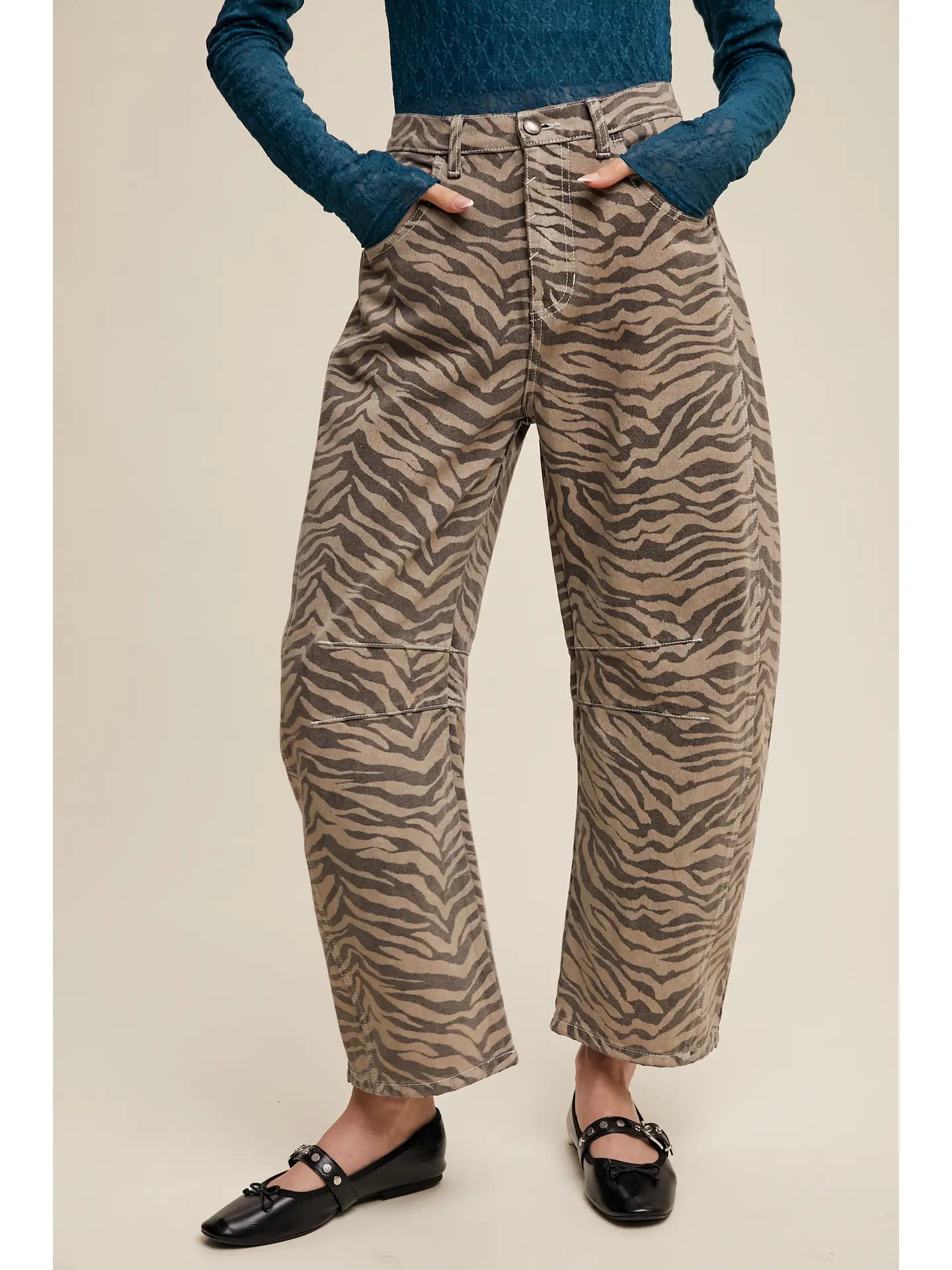 Ava's Zebra Print Barrel Jeans