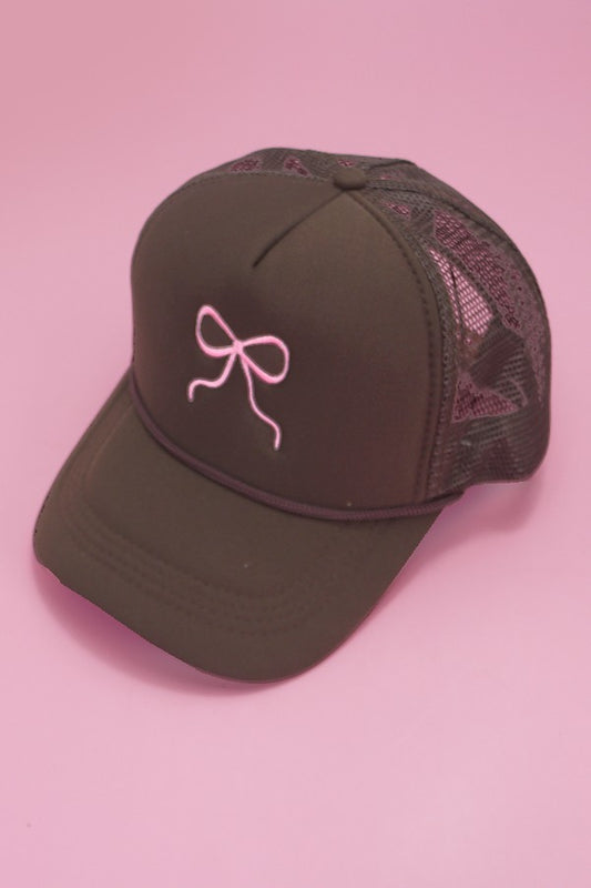Embroidery Bow Trucker Hat - Brown