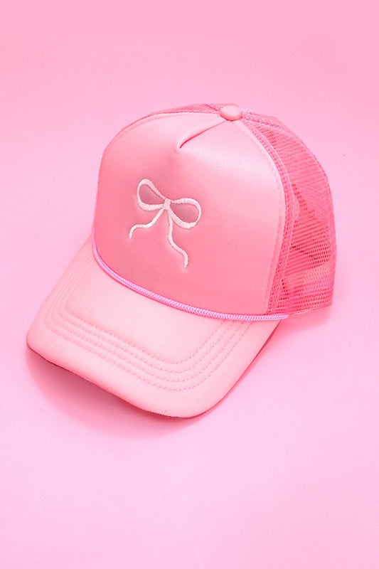 Embroidery Bow Trucker Hat - Pink