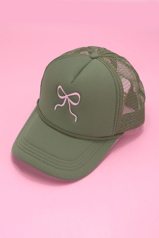 Embroidery Bow Trucker Hat - Olive