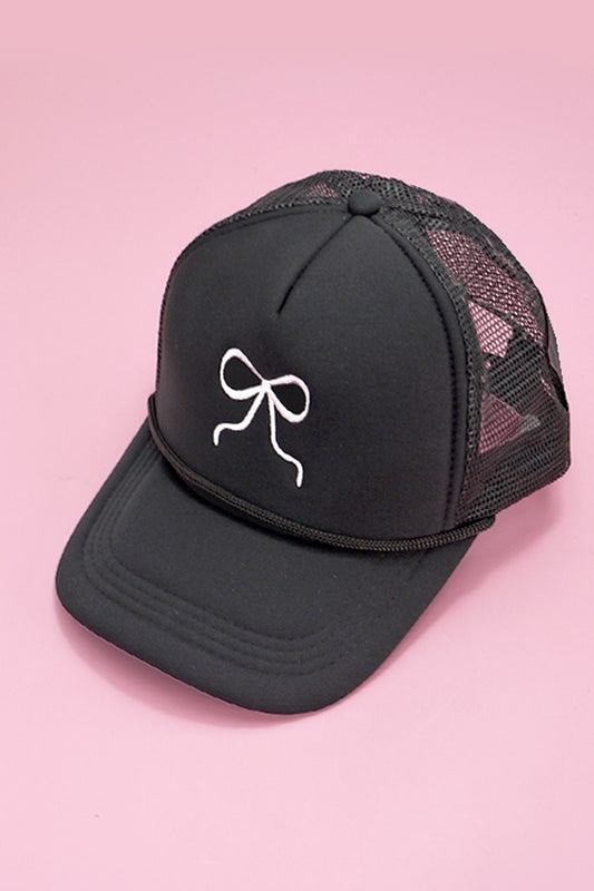 Embroidery Bow Trucker Hat - Black