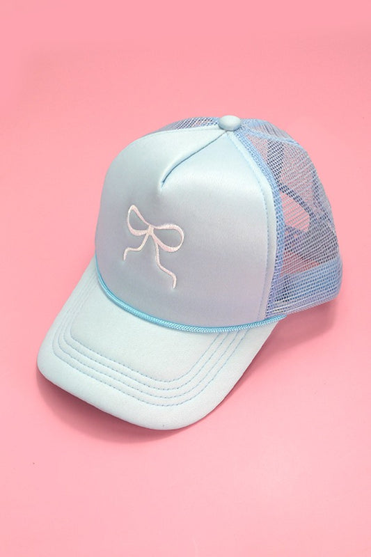 Embroidery Bow Trucker Hat - Blue