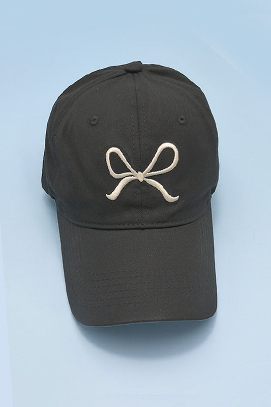 Bow Ribbon Baseball Hat - Black