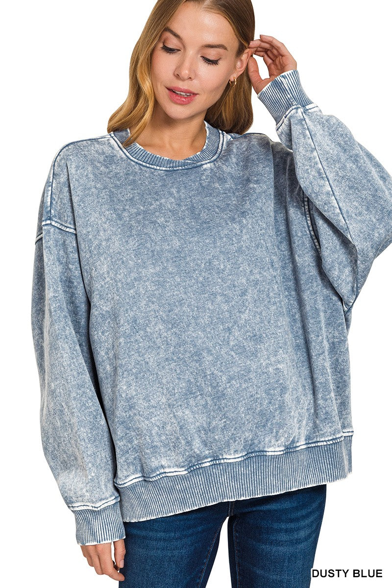 Megan Acid Washed Oversized Sweater - Dusty Blue
