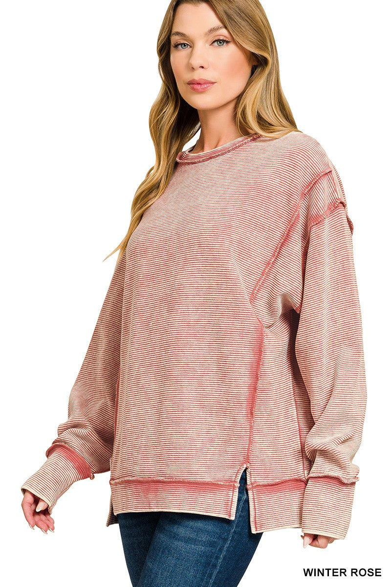 Kane Acid Washed Ribbed Sweater - Rose