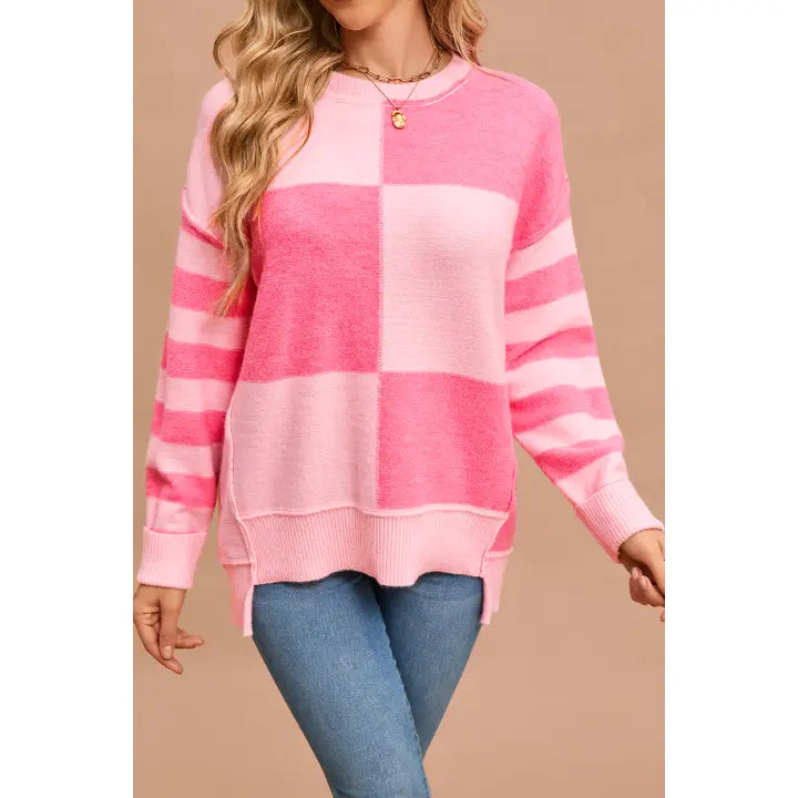 Pink Checkered Perfection Sweater