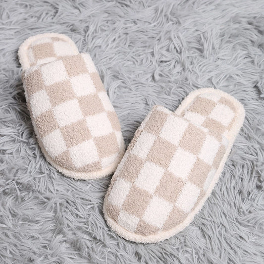 Checkerboard Slippers - Beige