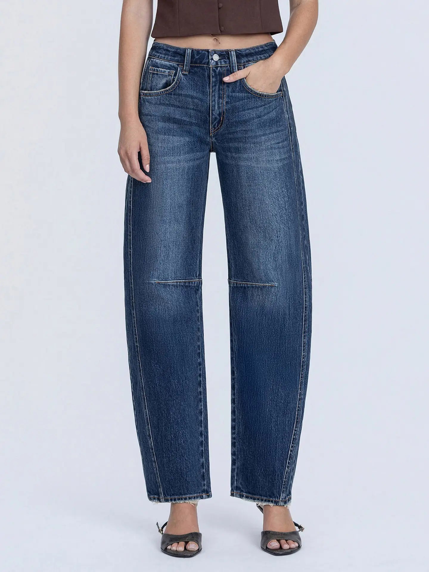 Evelyn's High Rise Dark Wash Full Length Barrel Jeans