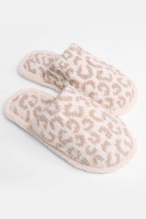 Leopard Print Fuzzy Slippers - Beige