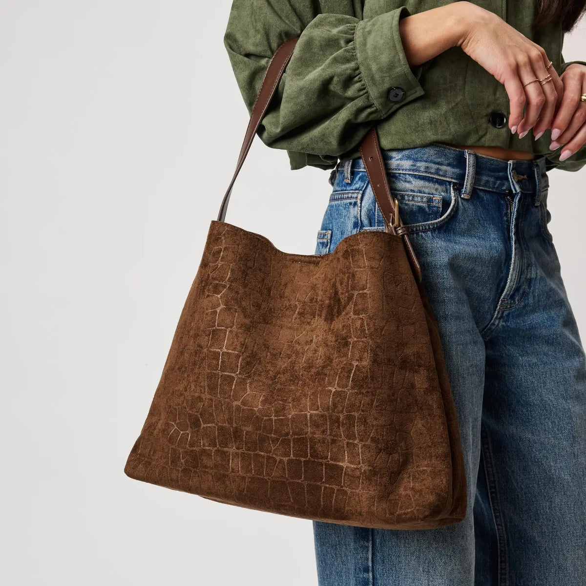 Neve Croco Tote - Chocolate