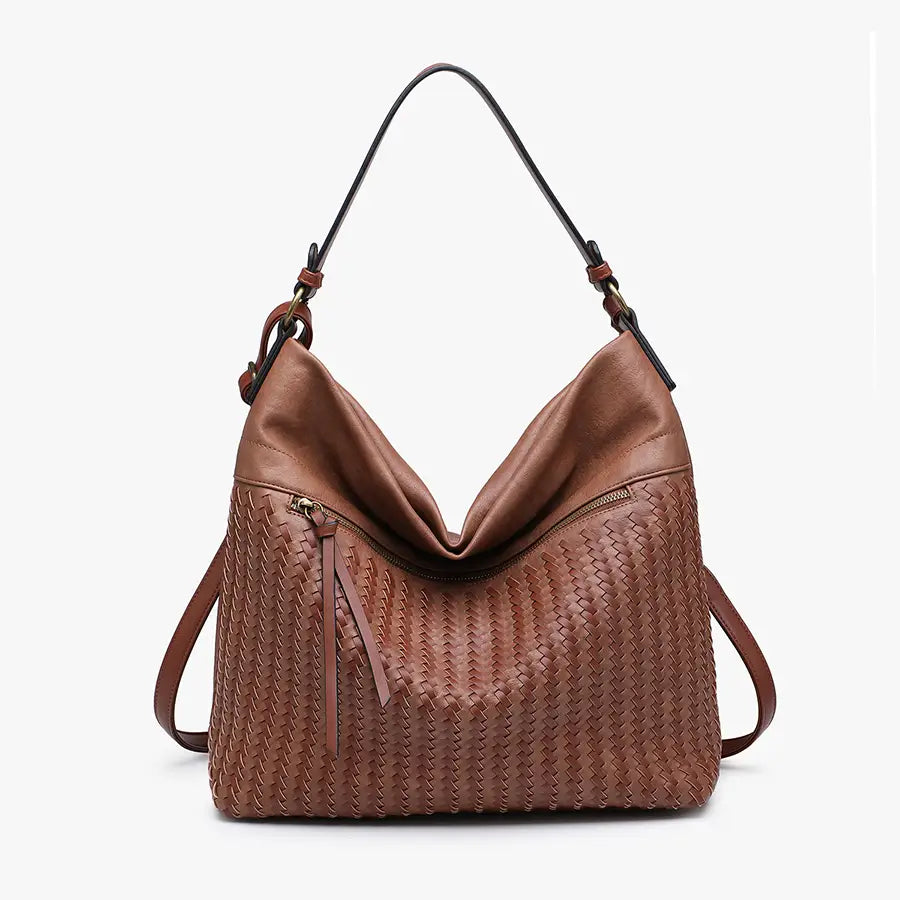 Alaya Slouchy Woven Hobo w/ Zip Closure - Brown