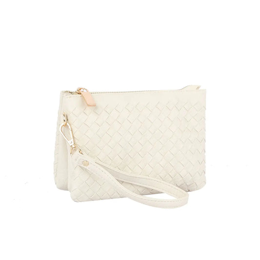 Woven Tripe Comparament Convertible Clutch Crossbody Wristlet