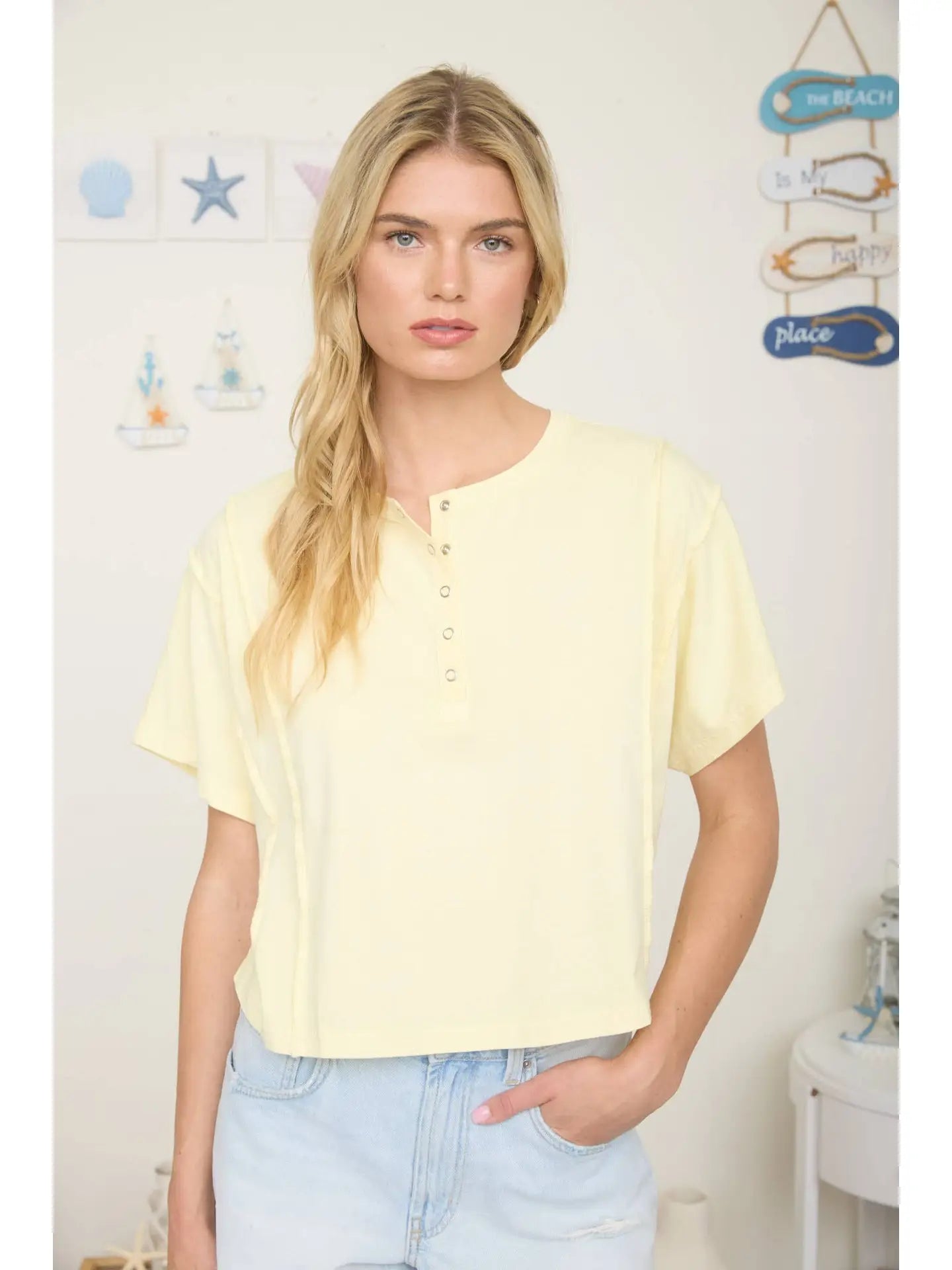 Juno Henley Short Sleeve Top