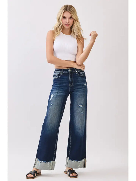 Cassie High Rise Stretch Wide Leg w/ Cuffed Hem Jeans