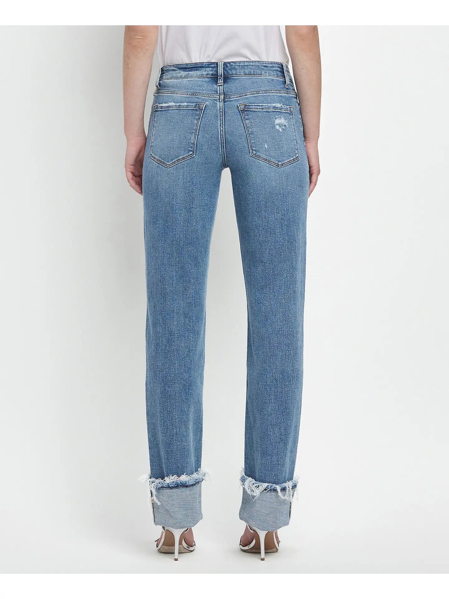 Chandlier's Mid Rise Cuffed Straight Jeans