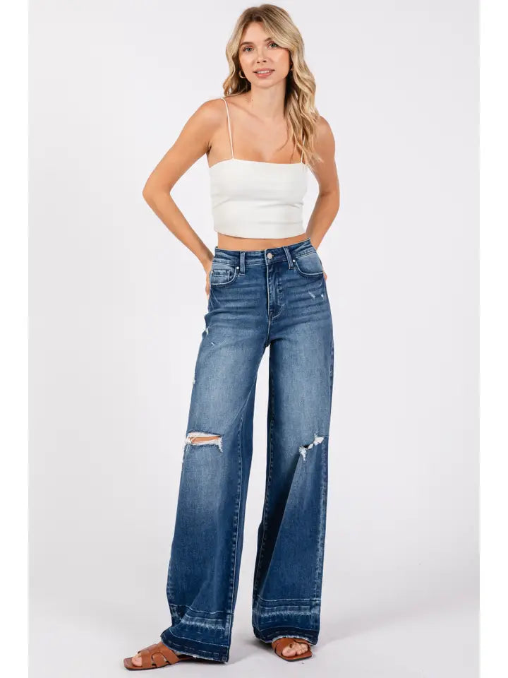 Allison Destroyed High Rise Relaxed Wide Leg