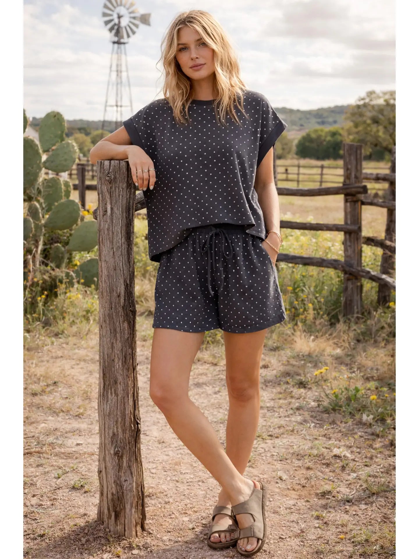 Polka Dot Short Sleeve Top and Shorts Set