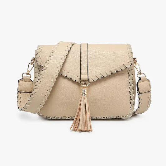 Cam Whipstitch Flapover Crossbody - Tan