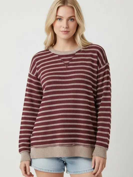Cream/Burgundy Stripe Top