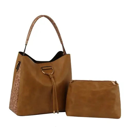 Fashion Leoprad Trim Hobo with Pouch