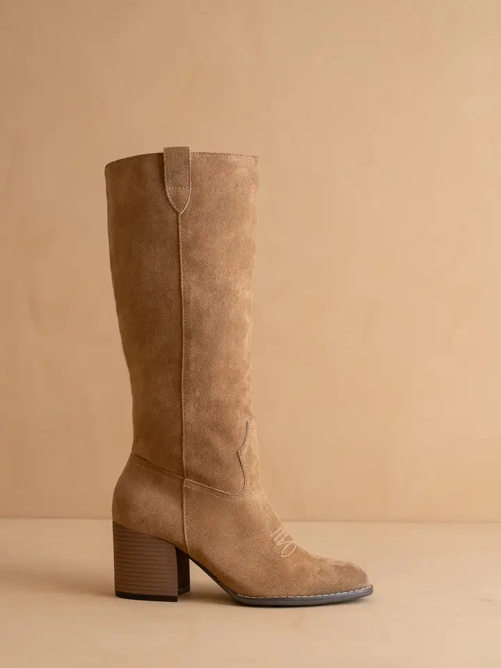 The Roxanne - Latte Knee High Western Bucket Boot