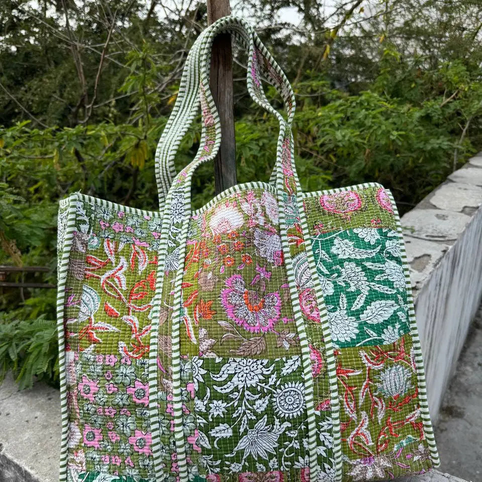 Floral Patchwork Quilted Tote Bag