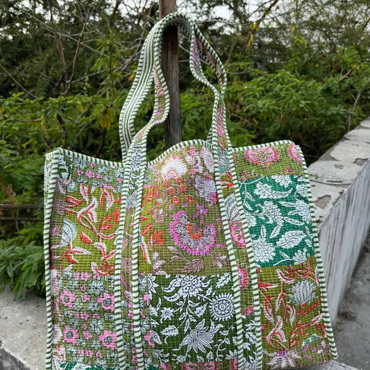 Floral Patchwork Quilted Tote Bag