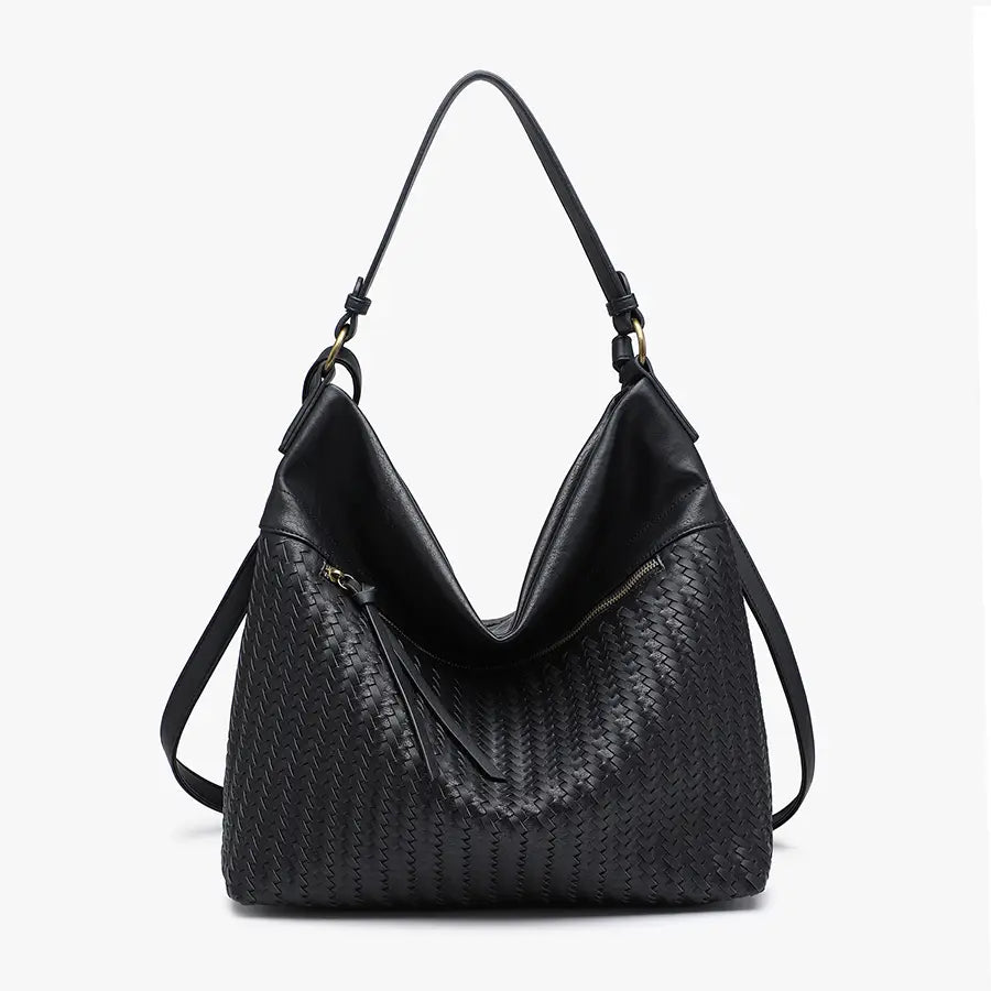 Alaya Slouchy Woven Hobo w/ Zip Closure - Black