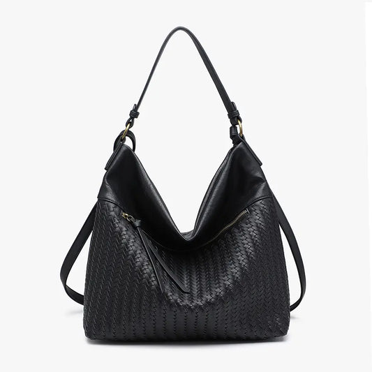 Alaya Slouchy Woven Hobo w/ Zip Closure - Black