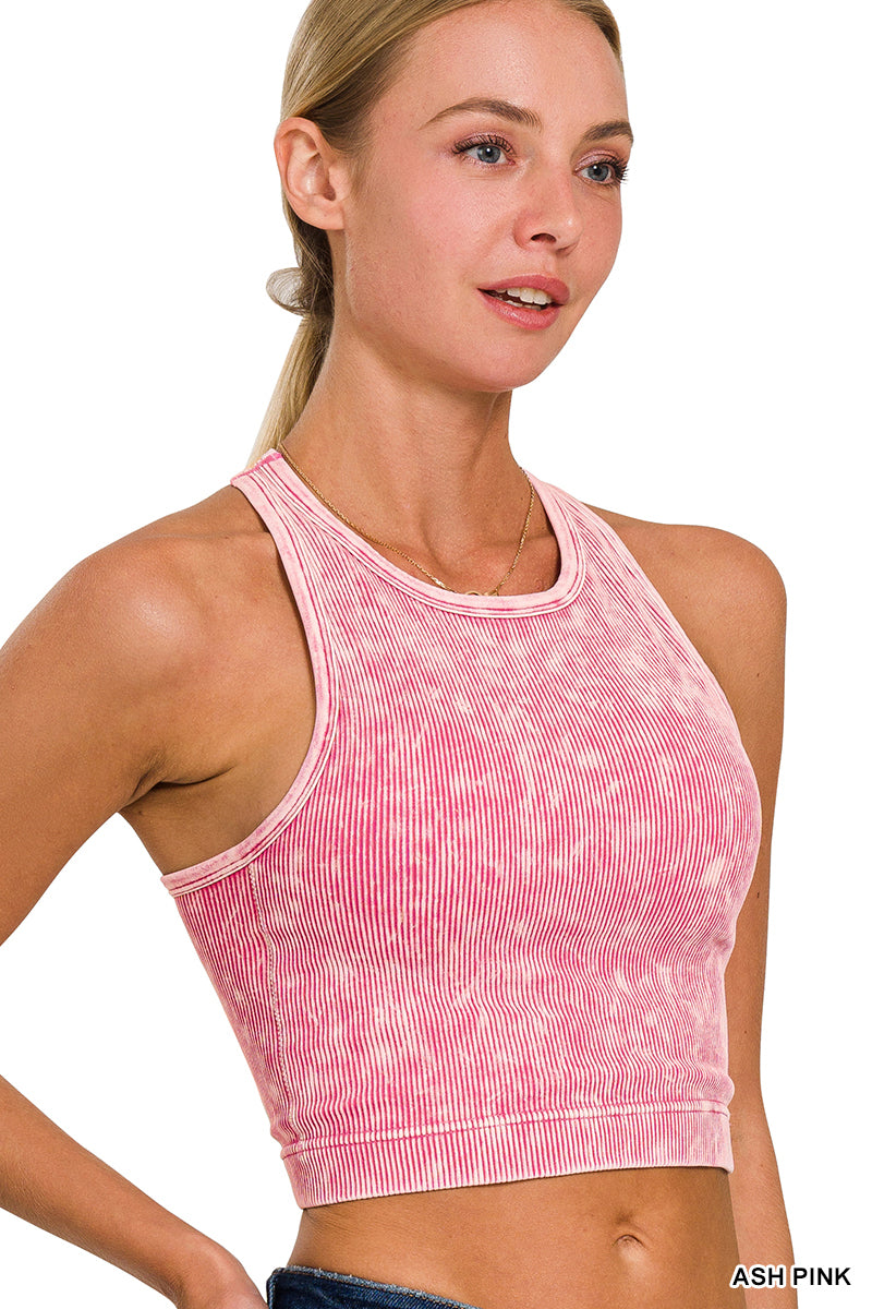 Acid Wash Crop Tank with Pads - Ash Pink