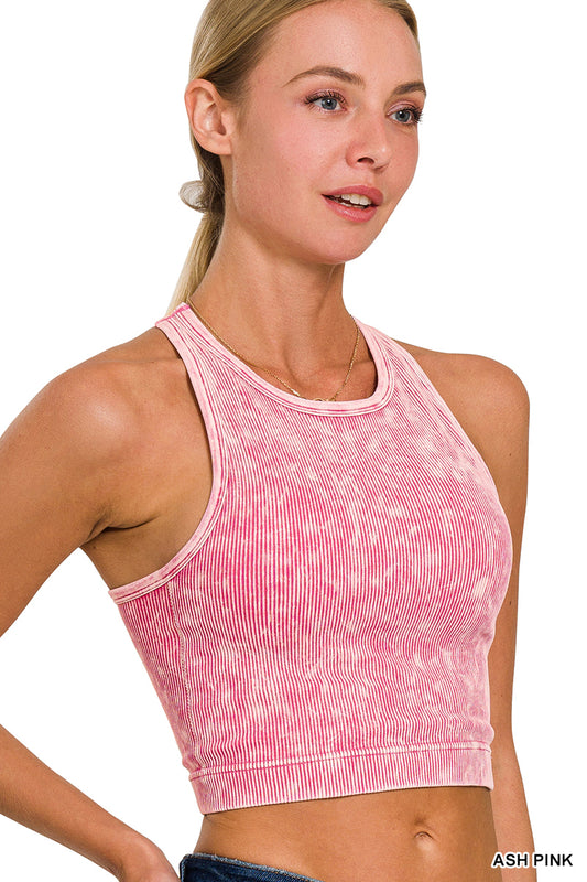 Acid Wash Crop Tank with Pads - Ash Pink