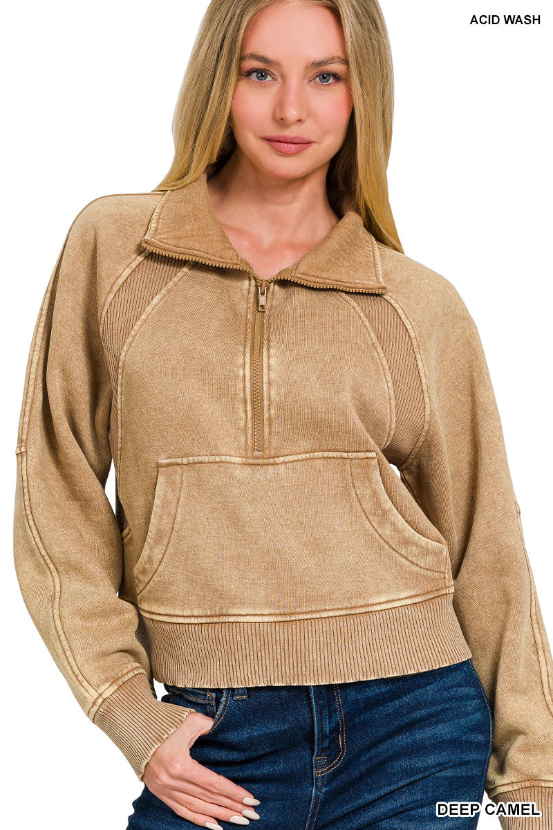 Natural Girl Half Zip Jacket - Deep Camel