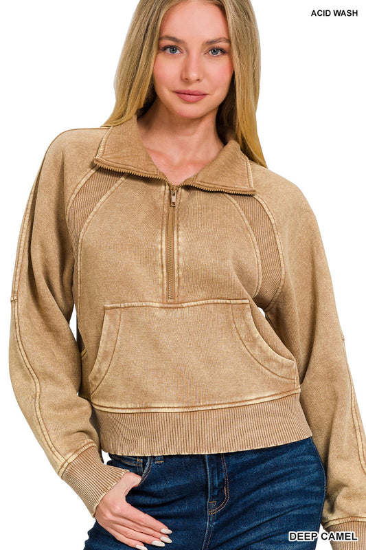 Natural Girl Half Zip Jacket - Deep Camel