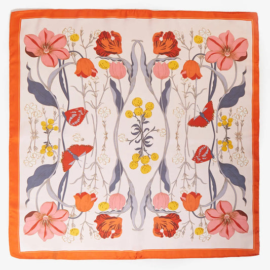 Silky Printed Scarf - Orange Floral
