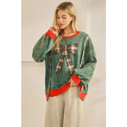 Merry Mineral-Wash Bow Pullover