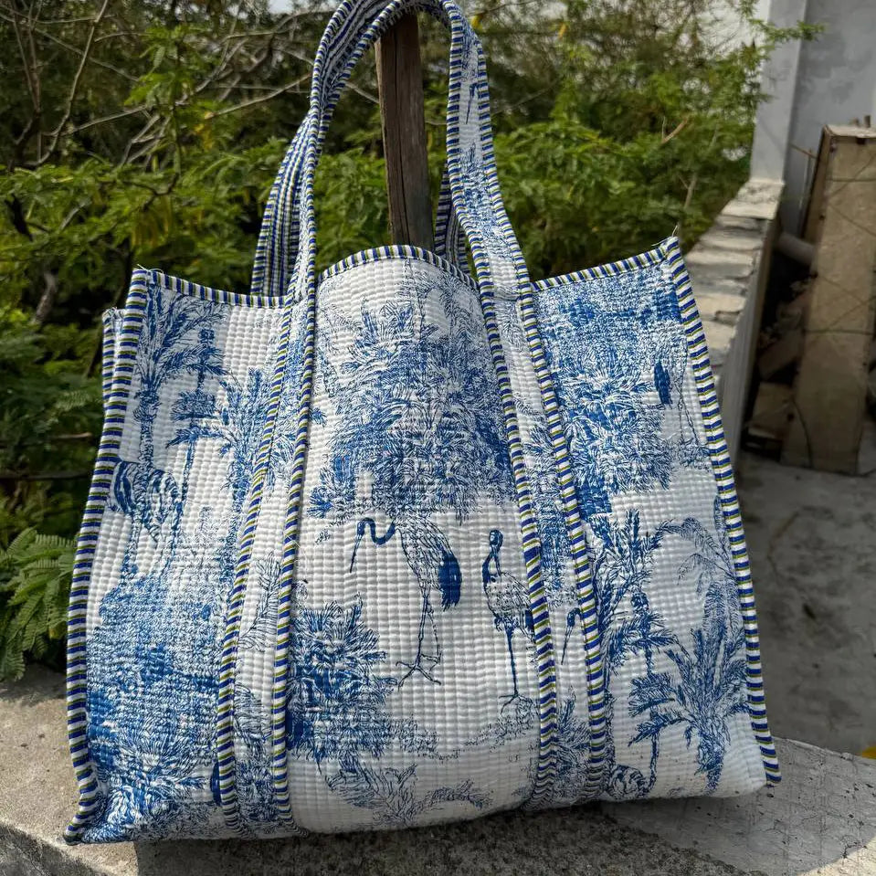 Blue Boho Quilted Tote Bag