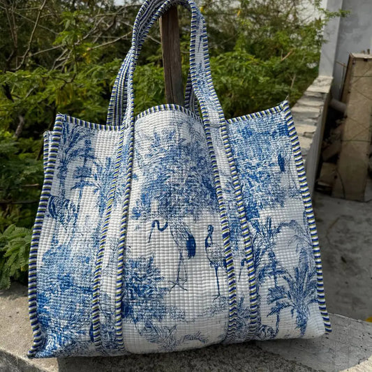 Blue Boho Quilted Tote Bag