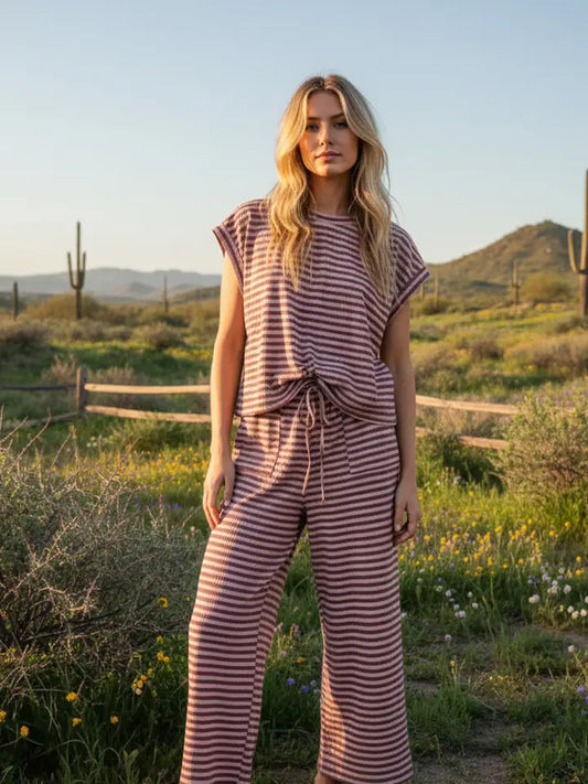 Aniston Striped Top & Pants Set - Dusty Rose