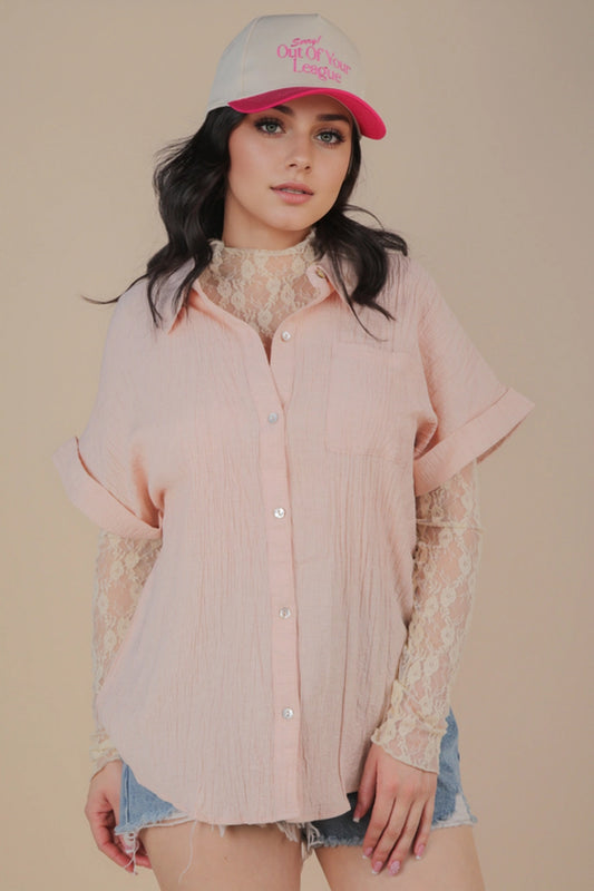Baby Blues Woven Button Up Top - Blush