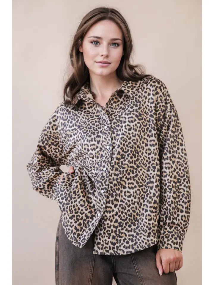 Wild at Heart Oversized Leopard Button Down Shirt