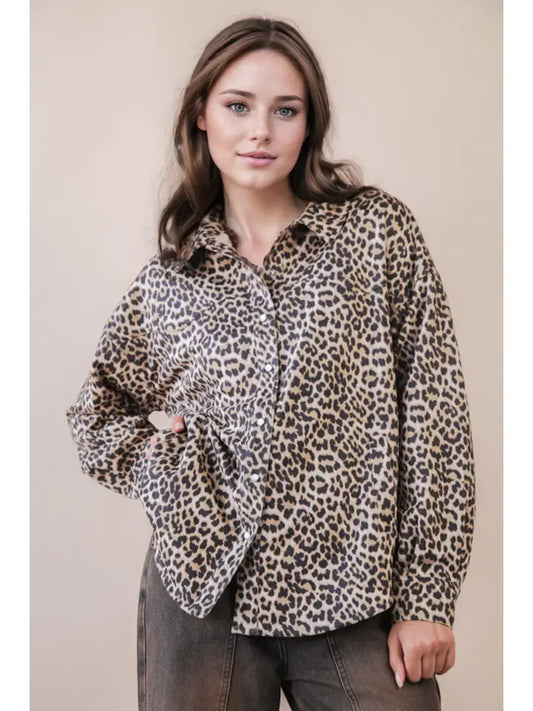 Wild at Heart Oversized Leopard Button Down Shirt